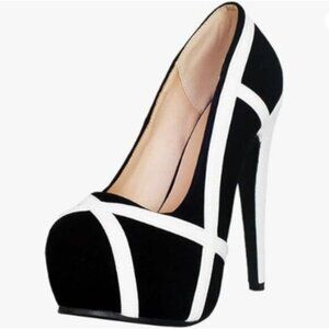FOWT Women Platform Round Toe Pumps Slip on Stiletto High Heels Sexy White Black